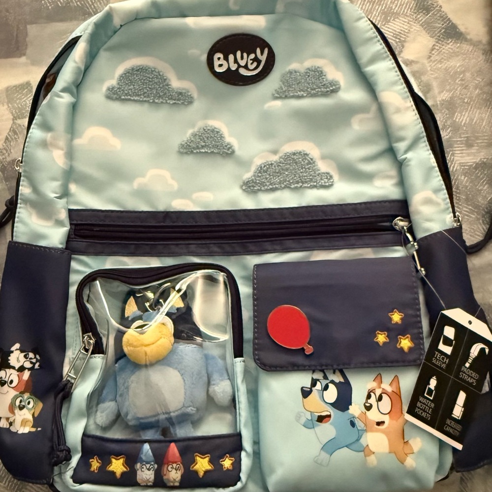Kids BLUEY Backpack with Plush Toy - Sky Blue
